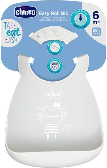 Chicco Monkey Αδιάβροχη Σαλιάρα Σιλικόνης με Τσέπη Γκρι για 6 m+