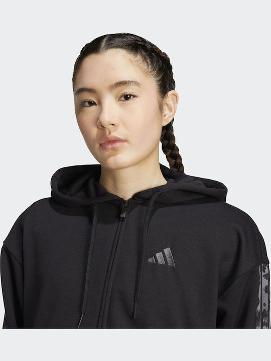 3-Stripes Women's Sweatshirt Jacket Hooded Black