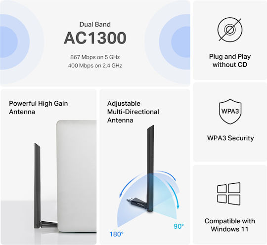 Mercusys Ma30h USB Network Adapter with Wireless Wi-Fi Connection (Standard v2)