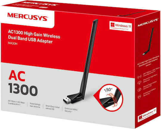 Mercusys Ma30h USB Network Adapter with Wireless Wi-Fi Connection (Standard v2)