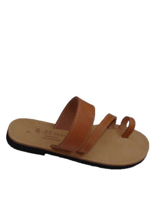 Leather Women's Flat Sandals in Beige Color