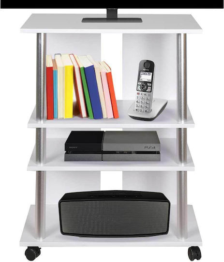 TV Stand from Metal & Wood with Wheels White L65xW40xH84.5cm