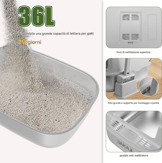 Bakaji Metal Cat Litter Box 36 Liters 58 x 42 x 25 cm Handle Sand Collection Surface 02842543