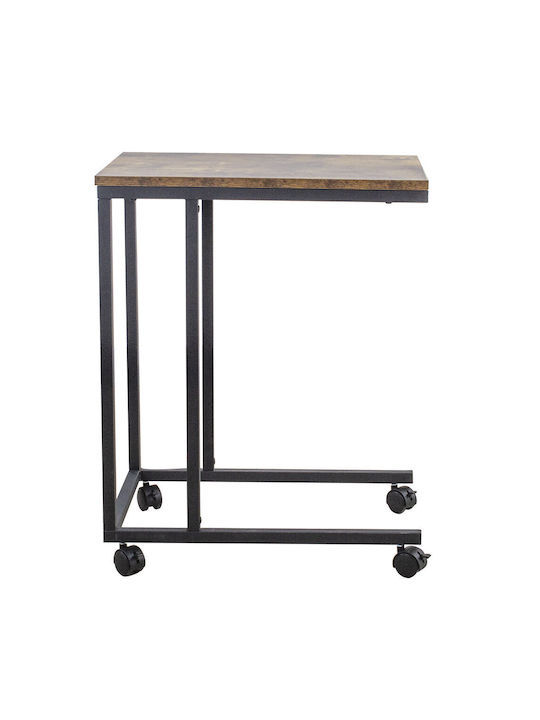 Rectangular Side Table Wooden with Wheels Black M50xW35xH62.5cm