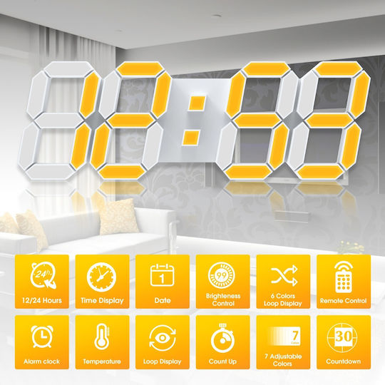 EDUP 3D Wanduhr Digital Kunststoff Weiß