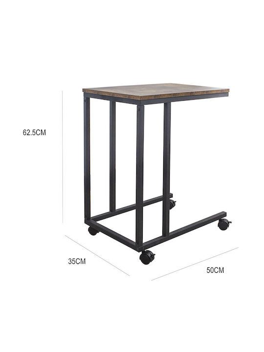 Rectangular Side Table Wooden with Wheels Black M50xW35xH62.5cm