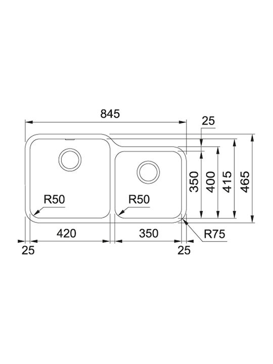 Franke Bell Bcx 120-42-35 Υποκαθήμενος Νεροχύτης Inox Μ84.5xΠ46.5cm Ασημί
