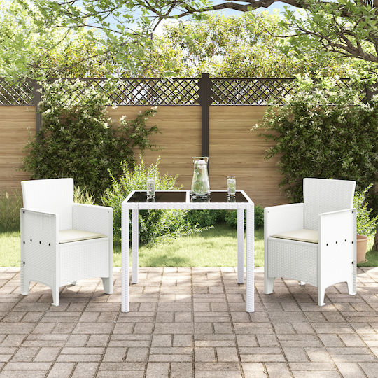 Outdoor Chair Rattan White with Cushion 2pcs 53x49x85cm
