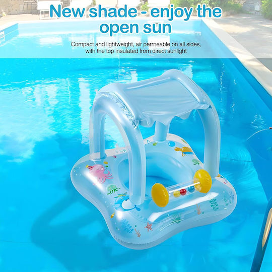 Swimtrainer Life Jacket with Length 58cm and Light Blue Sunshade Baby Inflatable