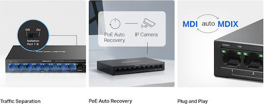 Mercusys MS110CMP v1 L2 PoE+ Switch cu 8 Porturi Gigabit (1Gbps) Ethernet