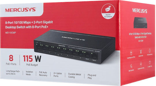 Mercusys MS110CMP v1 L2 PoE+ Switch cu 8 Porturi Gigabit (1Gbps) Ethernet