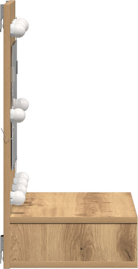 Wall-Mounted Makeup Dressing Table Wooden Brown with Mirror 60x31.5x62cm