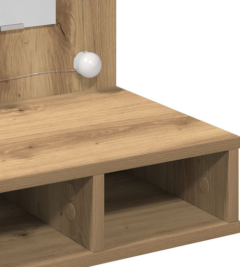Wall-Mounted Makeup Dressing Table Wooden Brown with Mirror 60x31.5x62cm