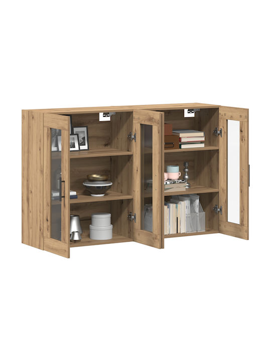 Wall Living Room Display Cabinet made of Particleboard with Glass Artistic Oak 69.5x34x90cm