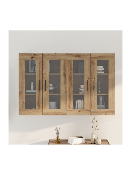 Wall Living Room Display Cabinet made of Particleboard with Glass Artistic Oak 69.5x34x90cm