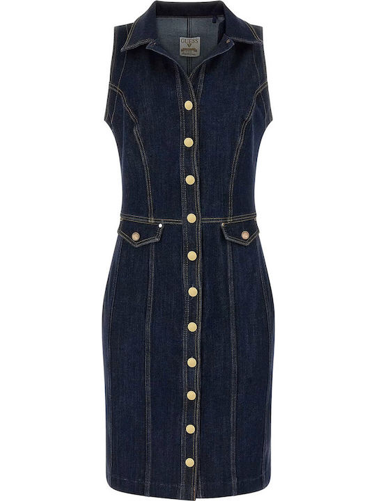 Sommer Mini Hemdkleid Denim Dunkelblau