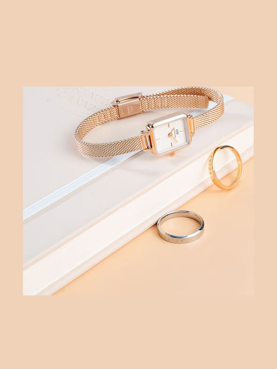 Daniel Wellington Quadro Γυναικείο Ρολόι 15mm Μπαταρίας με Ροζ Χρυσό Μεταλλικό Μπρασελέ