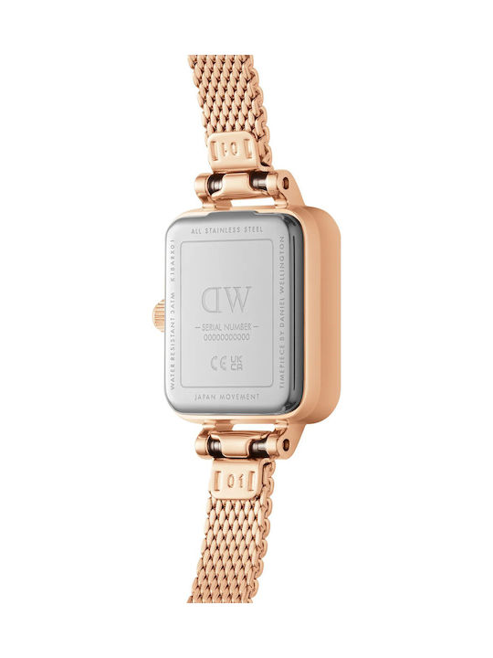 Daniel Wellington Quadro Γυναικείο Ρολόι 15mm Μπαταρίας με Ροζ Χρυσό Μεταλλικό Μπρασελέ