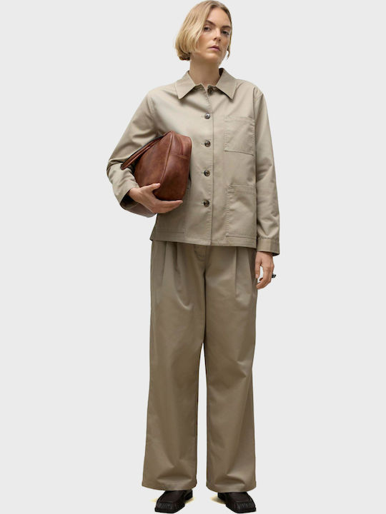 Damen Hoch tailliert Stoff Hose Beige
