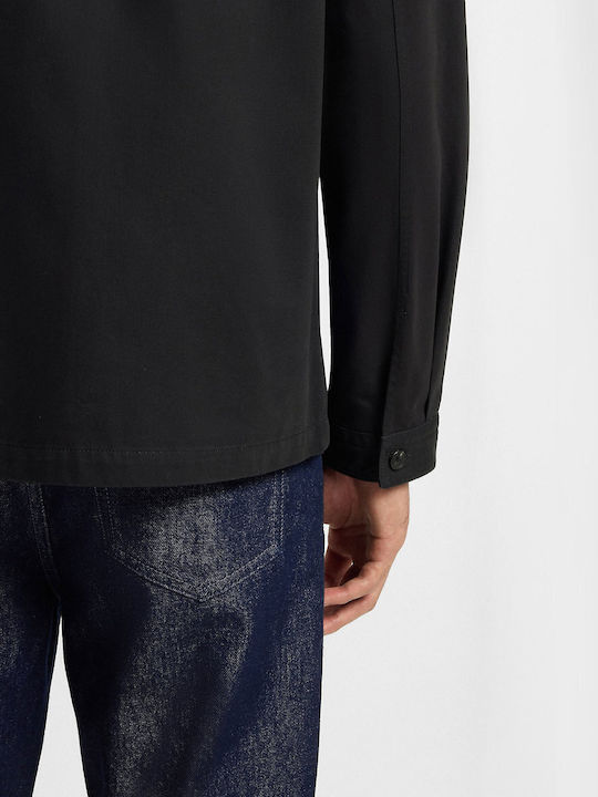 Epoldo Long Sleeve Cotton Overshirt in Oversized Line Black
