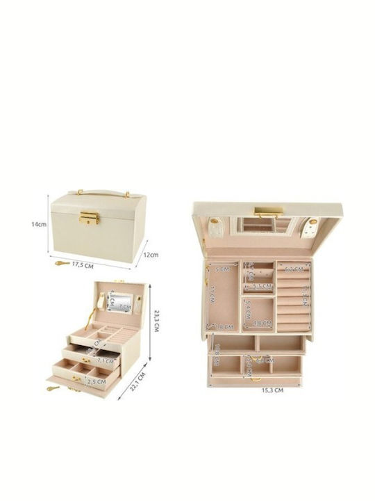 Beautylushh Glass Jewellery Box with Drawer and Mirror Beige 12x14x17.5cm