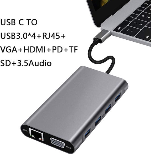 ATC USB-Hub 11 Anschlüsse USB 3.0 mit USB-A / Ethernet Grau