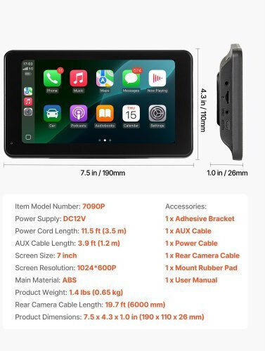 Car Stereo Vevor Radio CarPlay 7 Touch Screen Apple Android Automatic Rearview Camera