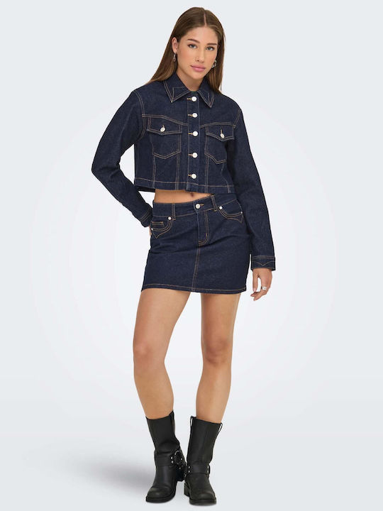 Women's Crop Jean Jacket for Spring or Autumn Blue