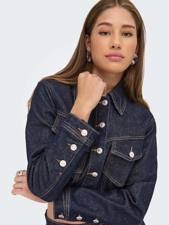 Women's Crop Jean Jacket for Spring or Autumn Blue