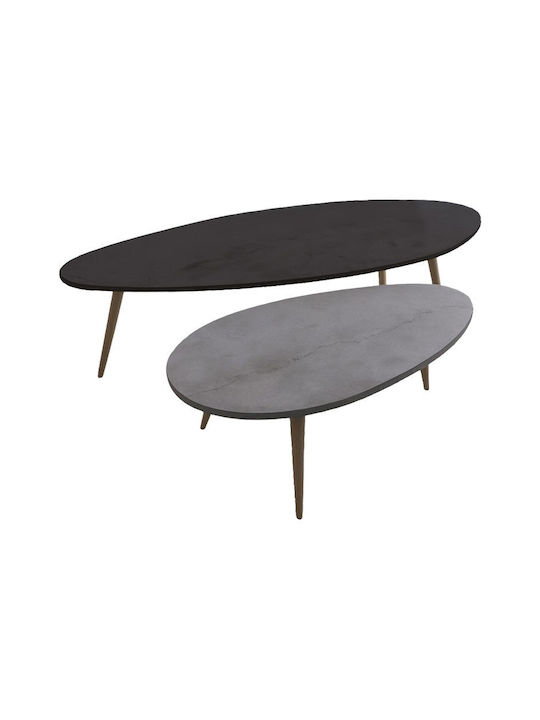 Oval Central Coffee Table Monty Wooden Black-Grey 2pcs L116xW46xH46cm