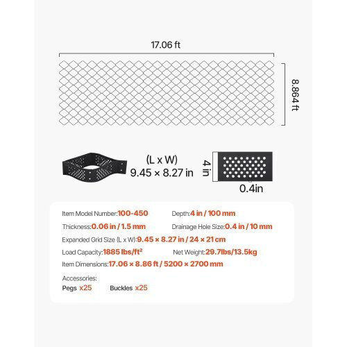Vevor Ground Grid 4-Inch Deep Geocell Grid 17.06x8.86ft 5200x2700mm Gravel