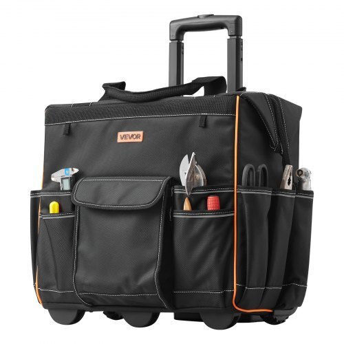Vevor Rolling Tool Bag 25 Pockets Heavy Duty Roller Tool Bag Telescoping Handle