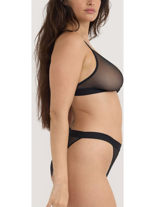 Organic Basics Black Mesh Triangle Bralette Ob120024-0030