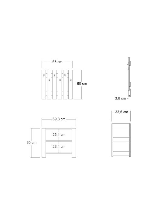 Friends Eingangsmöbel mit Garderobe & Schuhschrank Walnut 69.8x33.6x60cm