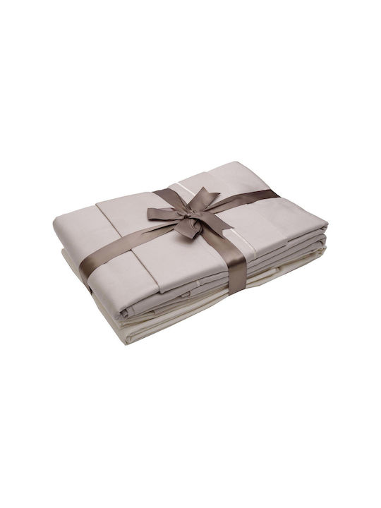 White Fabric Savoy Σετ Σεντόνια King Size 270x280εκ. Μπέζ (4τμχ)