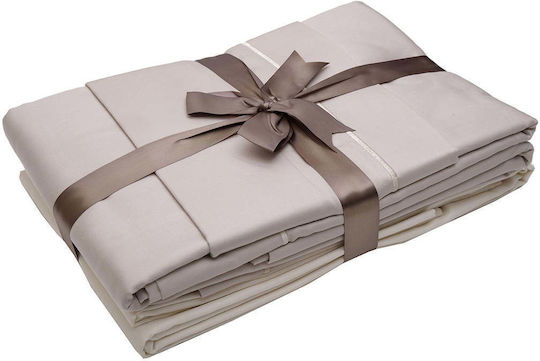 White Fabric Sheet Sets King Size 270x280cm. Savoy Beige 4pcs