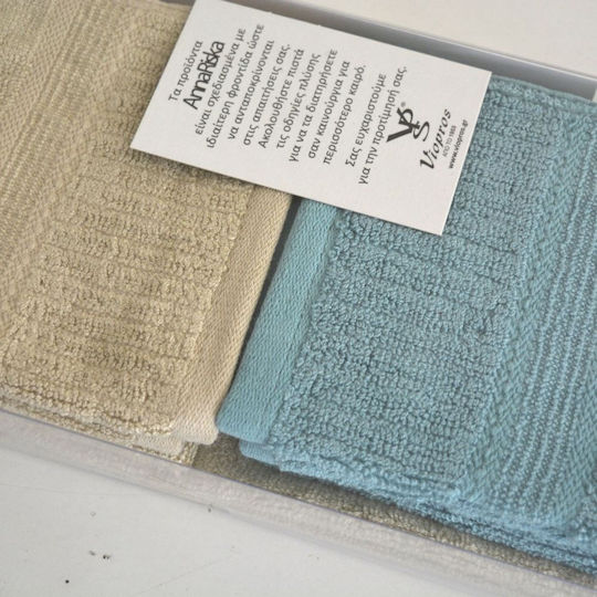 Anna Riska Πετσέτα Χεριών 30x50εκ. Beige-aqua Blue 3τμχ Βάρους 600gr/m²
