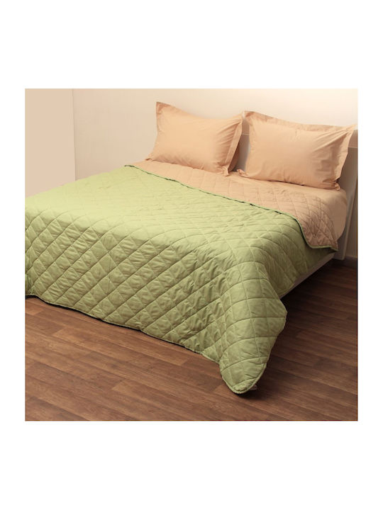 Viopros Coverlet Single Microfiber Green / Beige 160x240cm