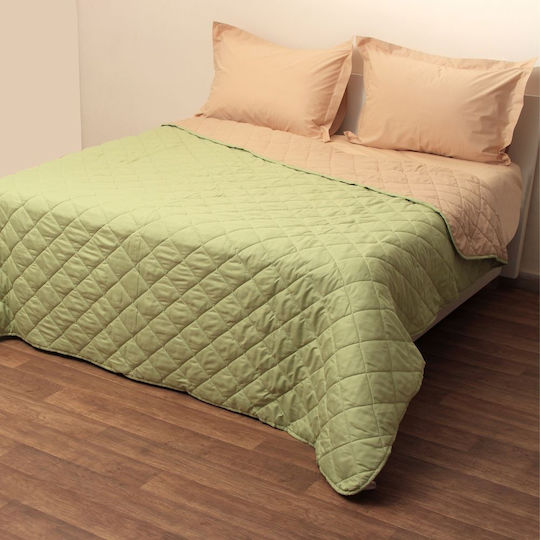 Viopros Coverlet Single Microfiber Green / Beige 160x240cm