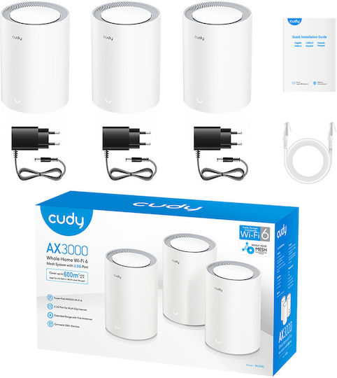 Cudy M3000 v2 WiFi Mesh Network Access Point Wi‑Fi 6 Dual Band (2.4 & 5GHz) in Triple KIt White