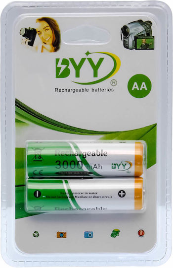BYY Rechargeable Battery AA Ni-MH 3000mAh 1.2V 2pcs