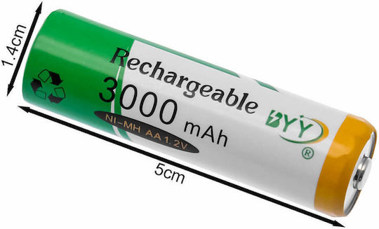 BYY Rechargeable Battery AA Ni-MH 3000mAh 1.2V 2pcs