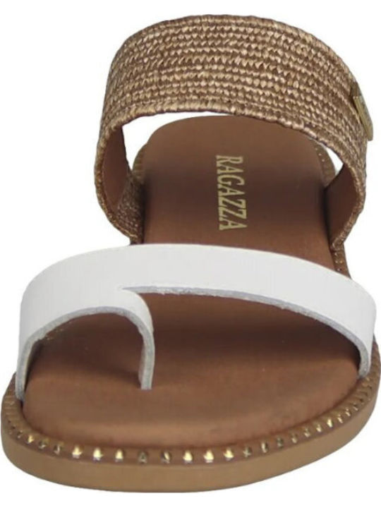 Leather Women's Flat Sandals Anatomic in White Color
