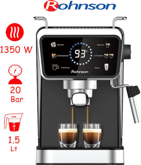 Rohnson Hot & Cold Μηχανή Espresso 1350W Πίεσης 20bar Μαύρη R-98015