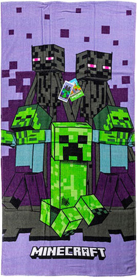 Carbotex Kids' Beach Towel Minecraft Purple 70*140cm 100% Cotton 24002024mc