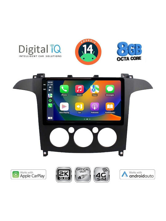 Digital IQ Car Audio System for Ford S-Max 2006-2014 with A/C (Bluetooth/USB/WiFi/GPS/Apple-Carplay/Android-Auto) with Touch Screen 9"