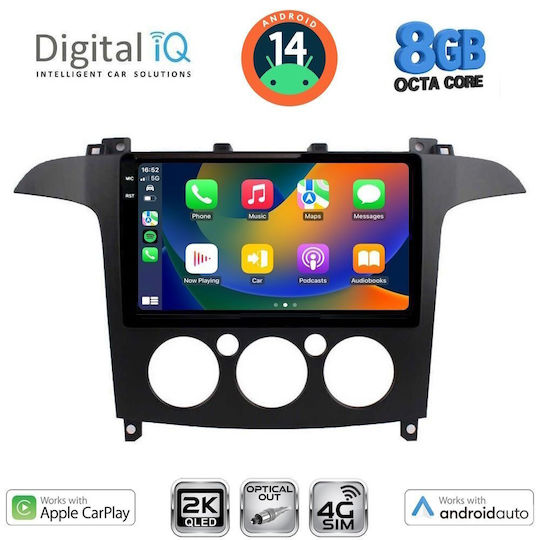 Digital IQ Ηχοσύστημα Αυτοκινήτου για Ford S-Max 2006-2014 με A/C (Bluetooth/USB/WiFi/GPS/Apple-Carplay/Android-Auto) με Οθόνη Αφής 9"