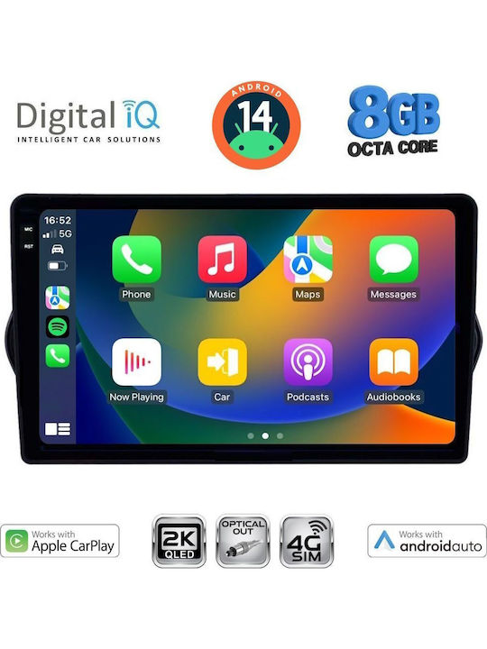 Digital IQ Car Audio System for Fiat Tipo 2015-2023 (Bluetooth/USB/WiFi/GPS/Apple-Carplay/Android-Auto) with Touch Screen 9"
