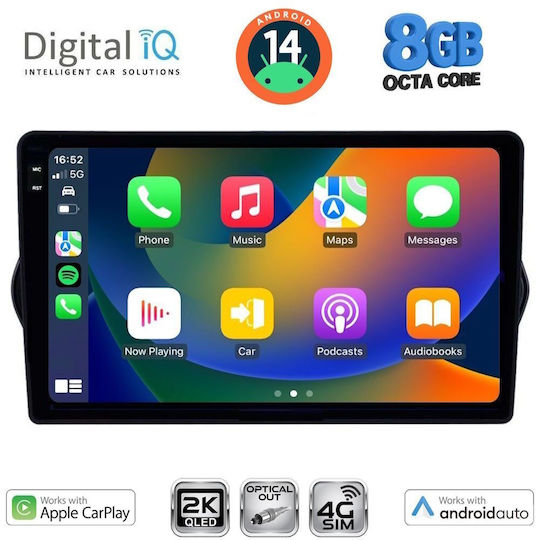 Digital IQ Ηχοσύστημα Αυτοκινήτου για Fiat Tipo 2015-2023 (Bluetooth/USB/WiFi/GPS/Apple-Carplay/Android-Auto) με Οθόνη Αφής 9"