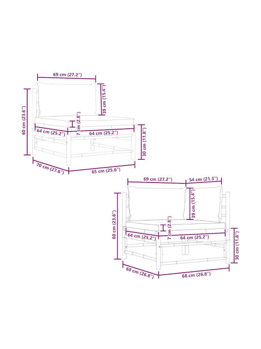 Outdoor Corner Bamboo Sofa With Cushions 70x70x60cm